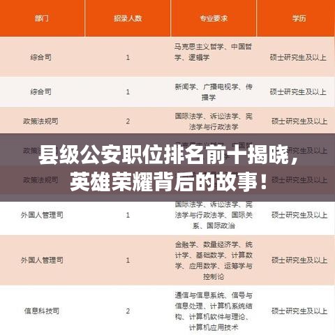 縣級(jí)公安職位排名前十揭曉，英雄榮耀背后的故事！